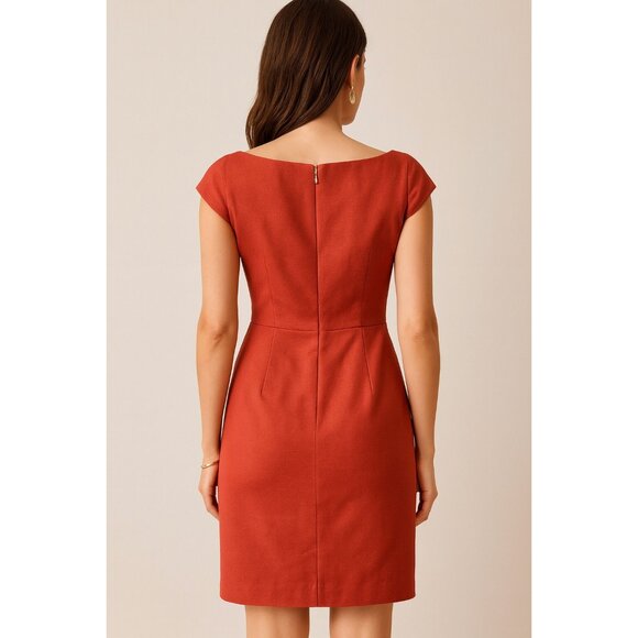 Tory Burch Rust Orange Sheath Dress Size 12 Wool Blend Cap Sleeve Knee Length - Picture 4 of 15